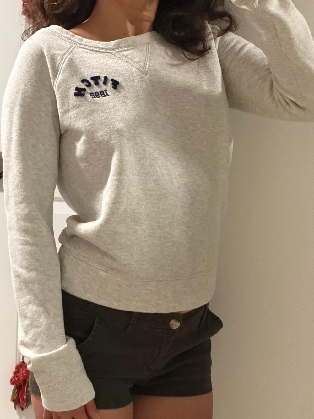 Abercrombie & Fitch Heather Gray Crewneck with Navy Logo